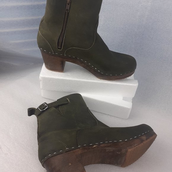 Sandgrens NEW YORK HIGH Handmade Swedish Clog Forest Green Leather Boot 41/8.5 - Picture 6 of 16